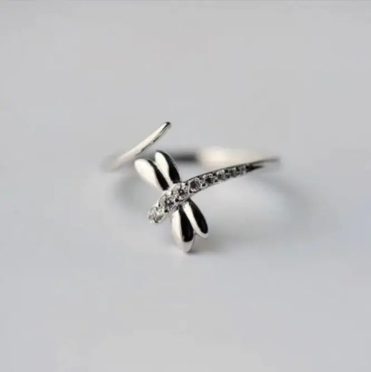 Silver Ring Dragonfly Ring Female Forest Sweet Diamond Ring